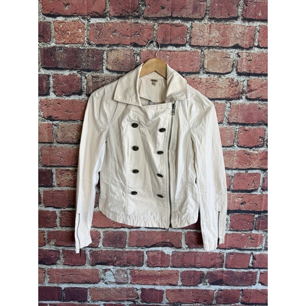 Free People Womens White Long Sleeve Full Zip Collared Jacket Size 4